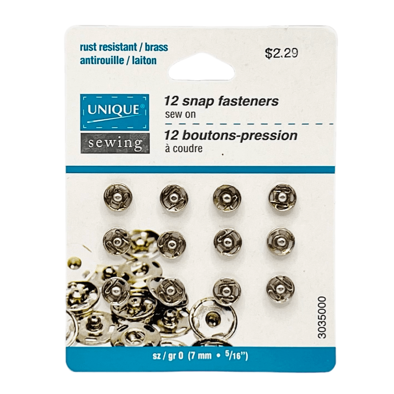 12 Boutons-pression à coudre antirouille 7mm / 5/16"