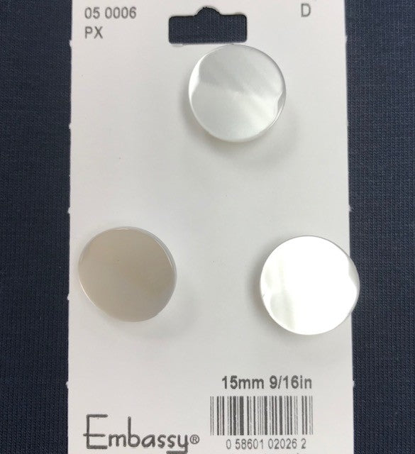 Pearl White Buttons - 15mm 9/16 in