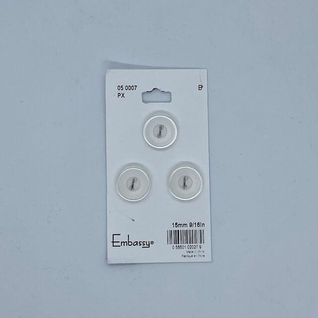 White buttons B 15mm 9/16 in