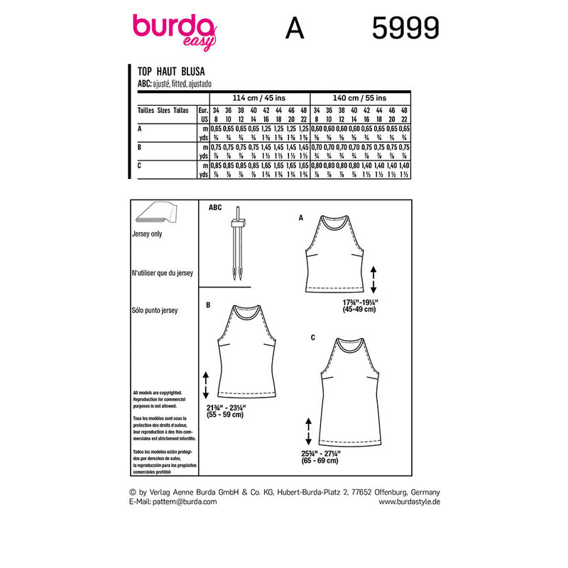 Burda 5999- Haut pour femmes