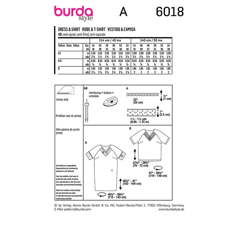 Burda 6018- Robe & T-shirt pour femmes
