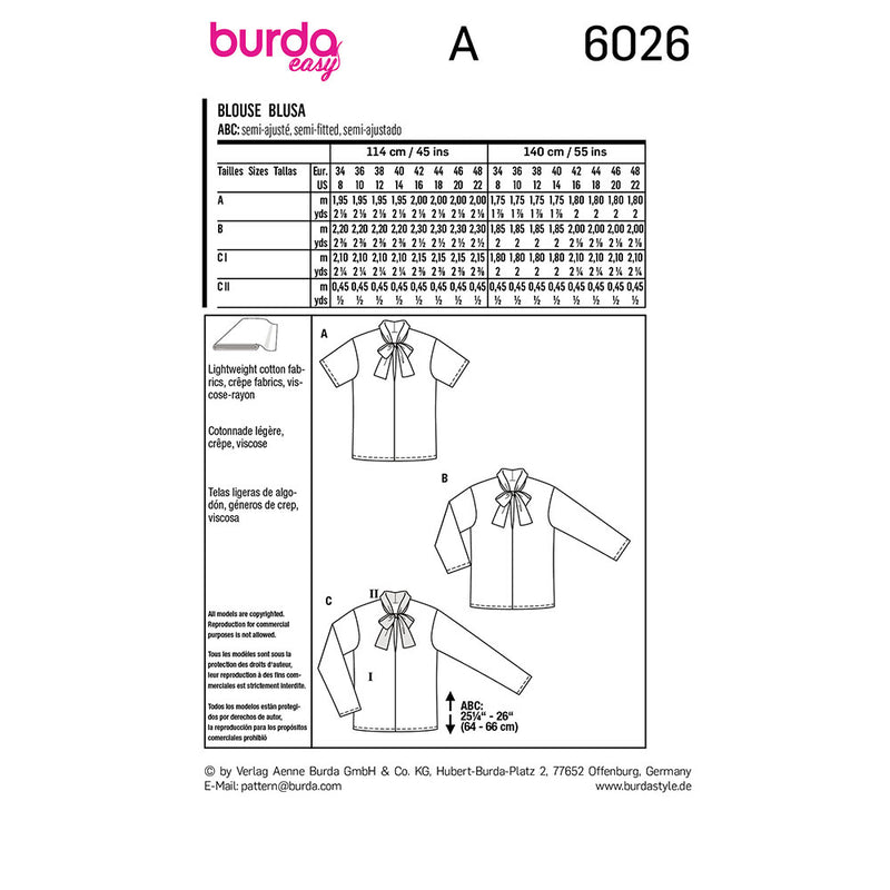 Burda 6026- Women's blouse