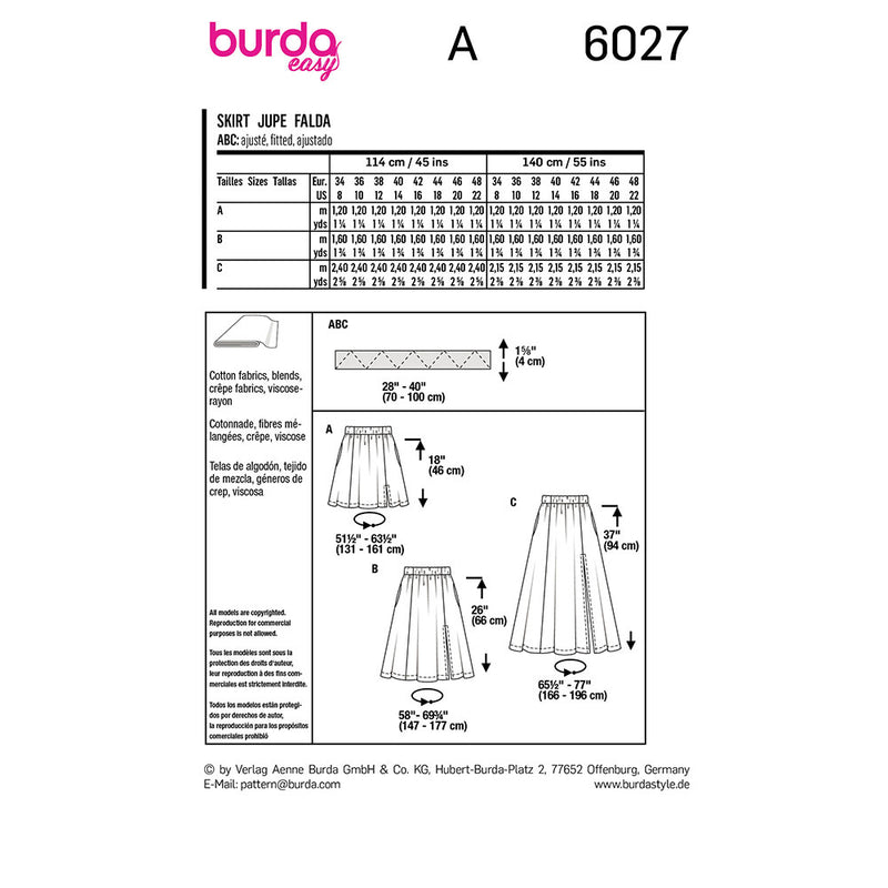 Burda 6027- Women's Skirt