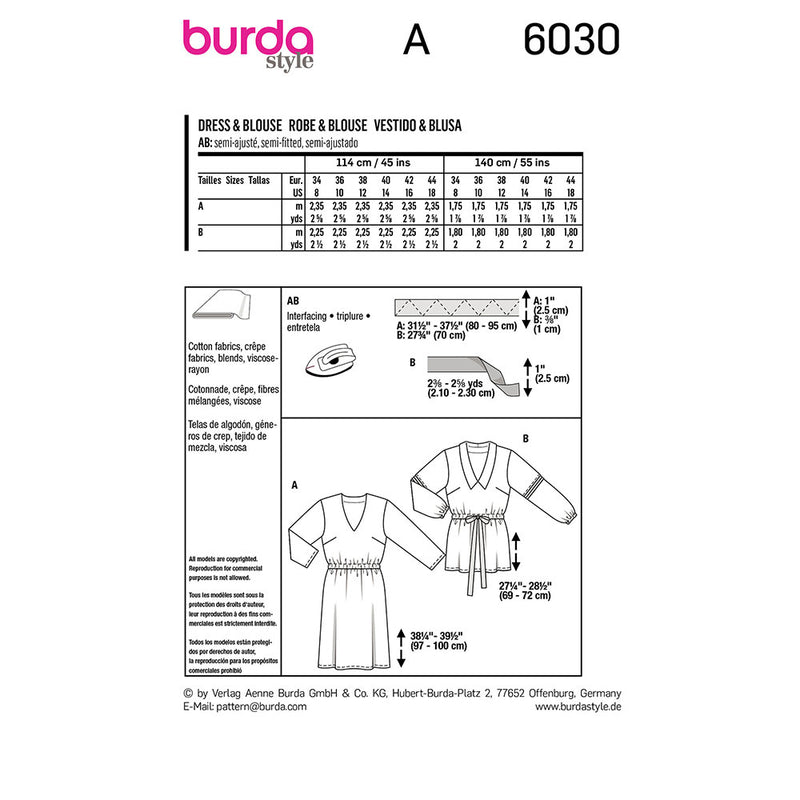 Burda 6030- Robe & blouse pour femme