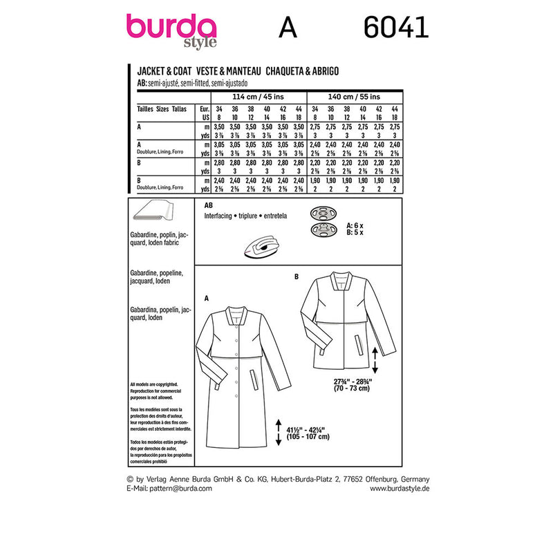 Burda 6041- Veste & manteau pour femmes