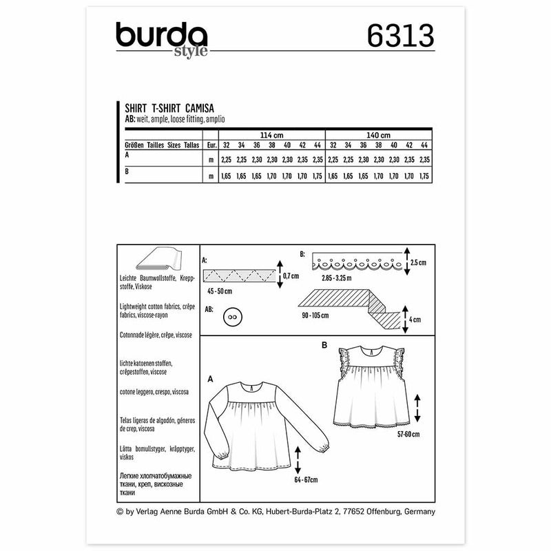 Burda 6313 - blouse façon t-shirt avec empiècement