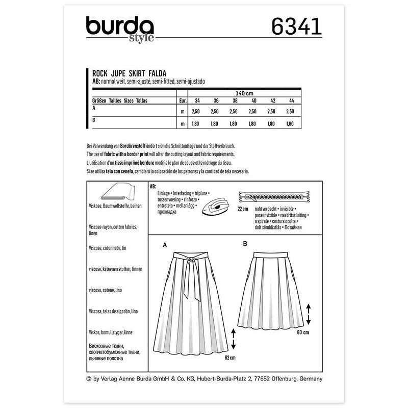 Burda 6341 - box pleat skirt