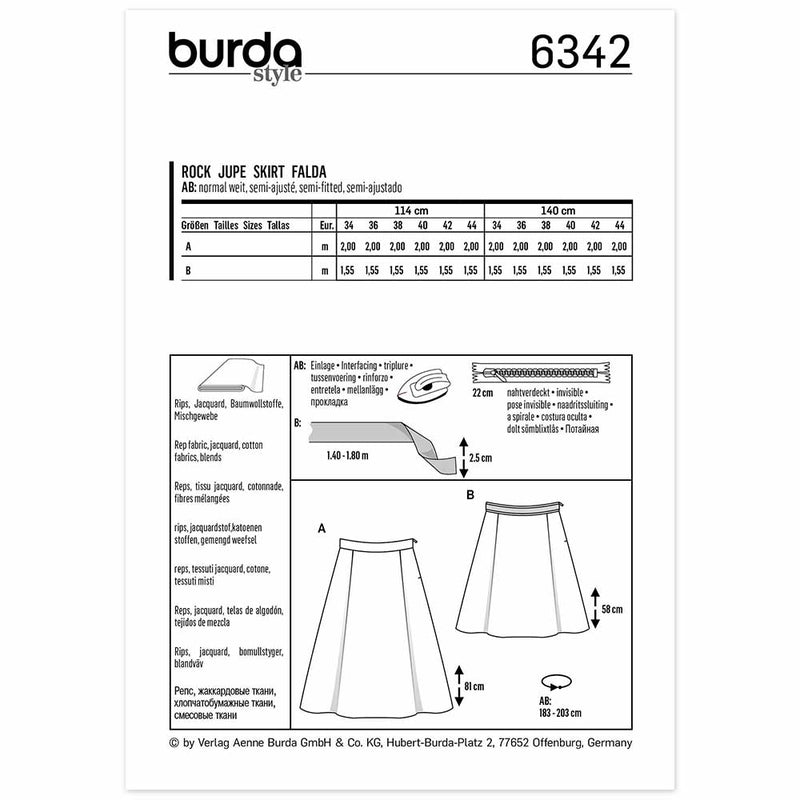 Burda 6342 - jupe à plis latéraux