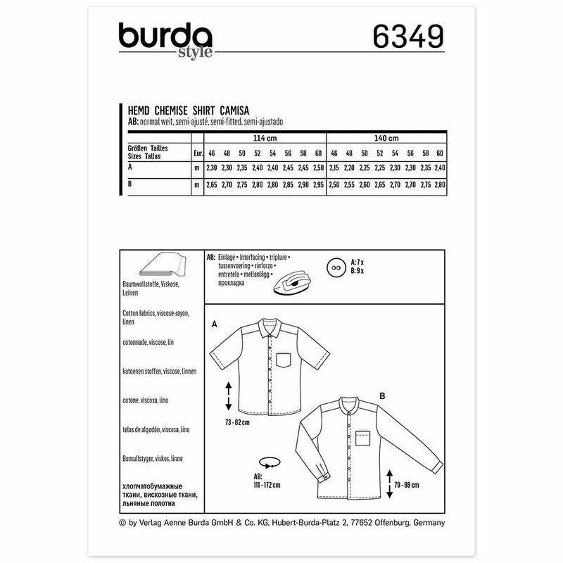 Burda 6349 - chemise homme