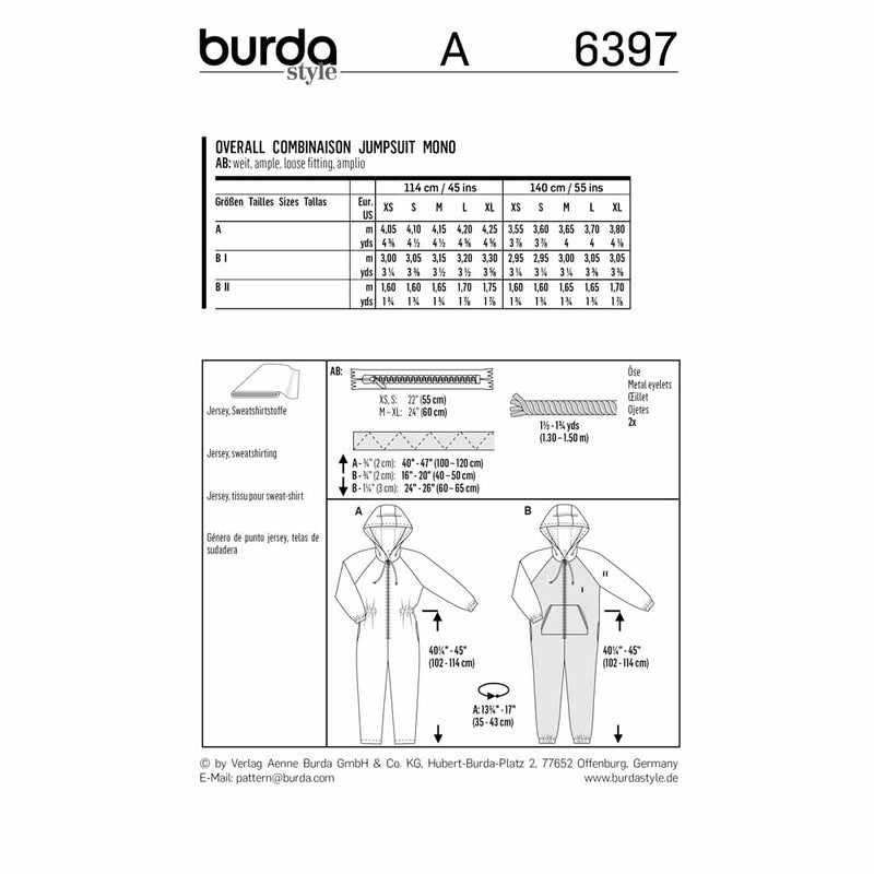 Burda 6397 - hooded jumpsuit for "her" and "him"