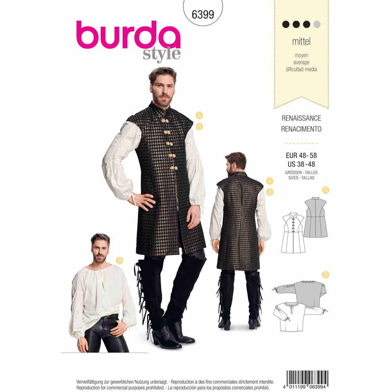 Burda 6399 - renaissance - un gilet long et une chemise pour homme