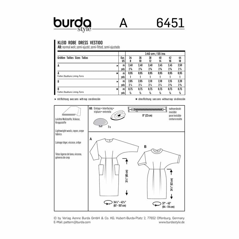 Burda 6451 - Robes pour femmes
