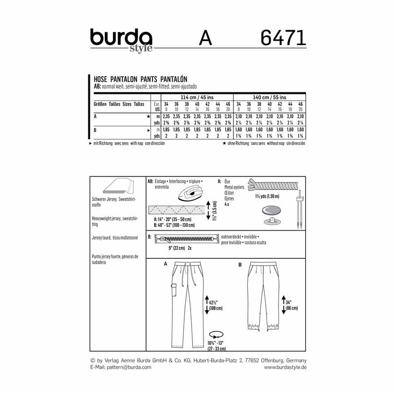 Burda 6471 - Pantalons pour femmes