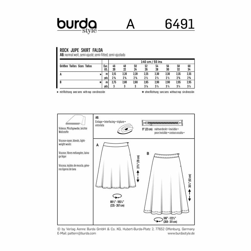 Burda 6491 - Jupe pour femmes