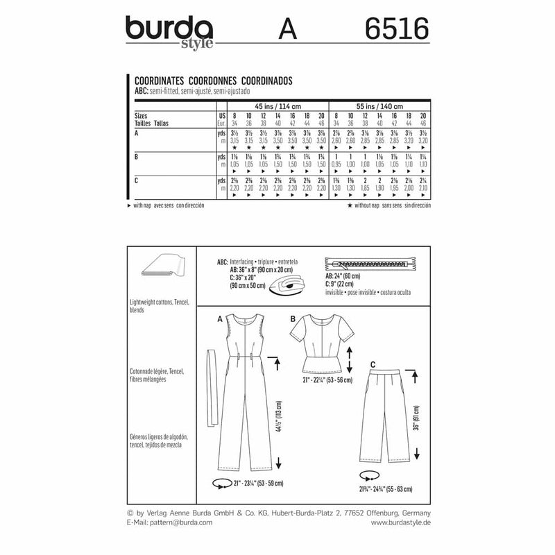 Burda 6516 - Salopette pour femmes