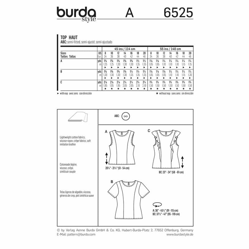 Burda 6525 - Blouse pour femmes