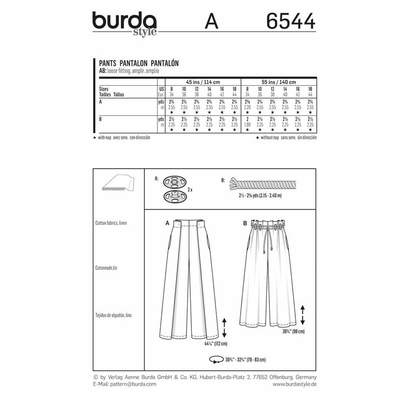 Burda 6544 - Pantalons pour femmes