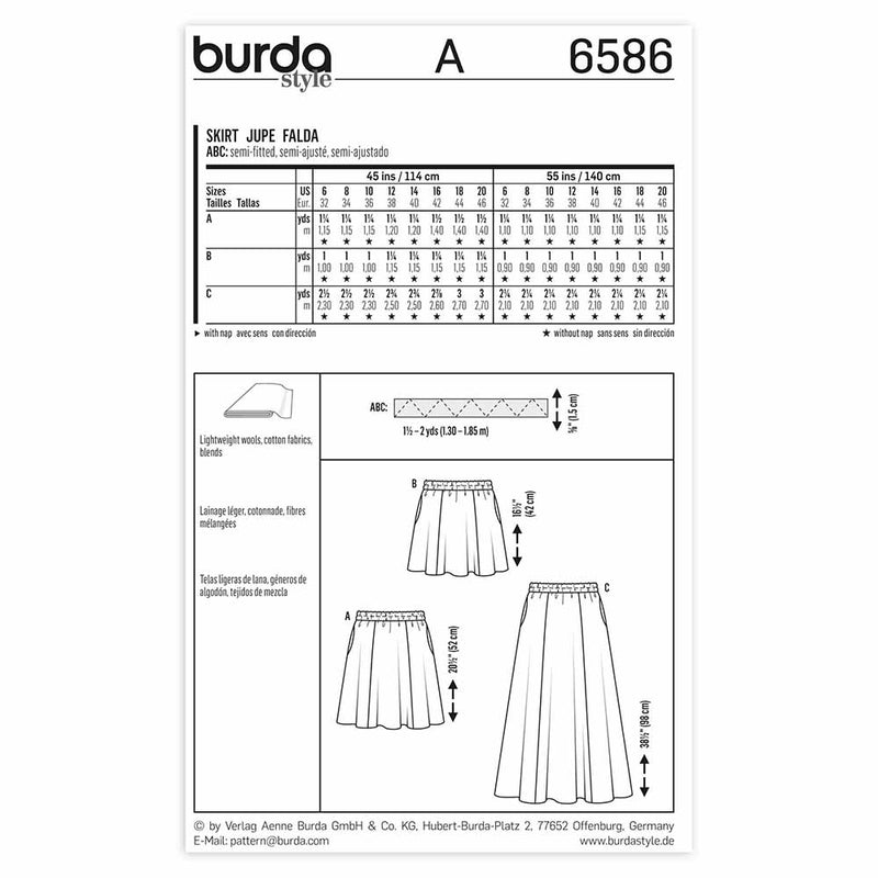 Burda 6586 - Jupe pour femmes
