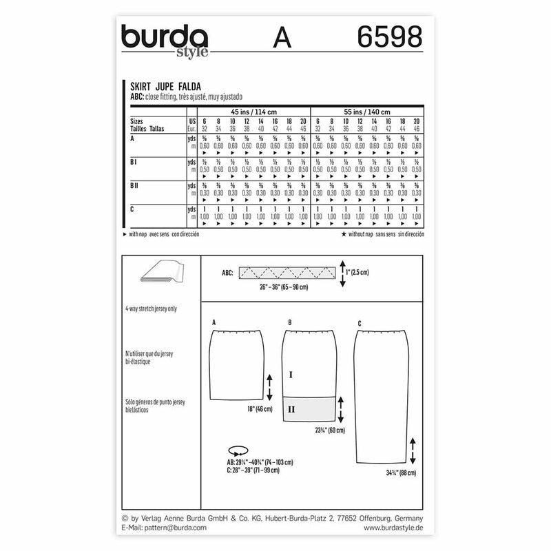 Burda 6598 - Jupe pour femmes