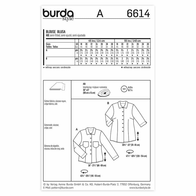 Burda 6614 - Blouse pour femmes