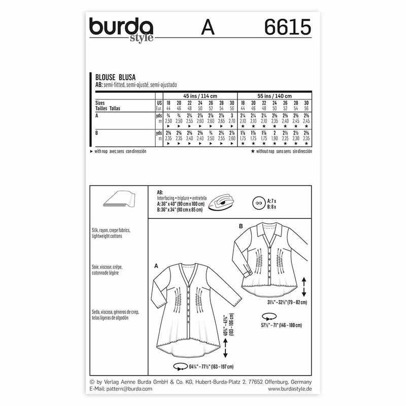 Burda 6615 - Blouse pour femmes