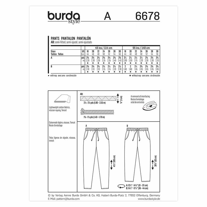 Burda 6678 - Women's Pants