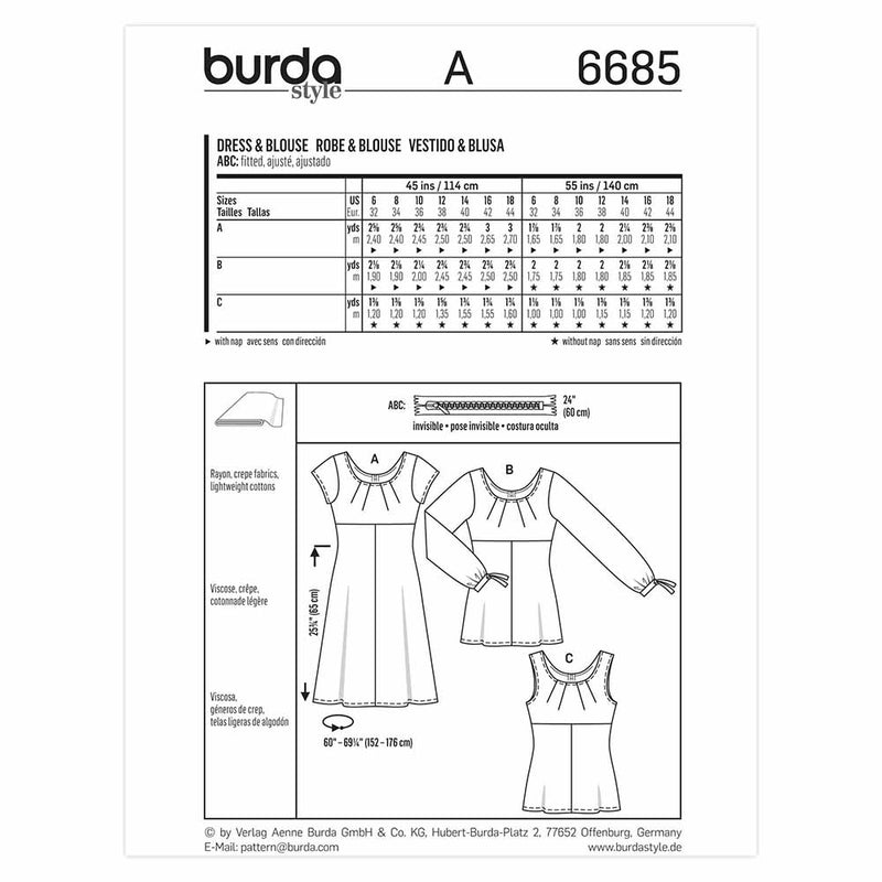 Burda 6685 - Robe/ blouse pour femmes