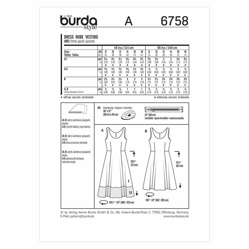 Burda 6758 - Robe pour femmes