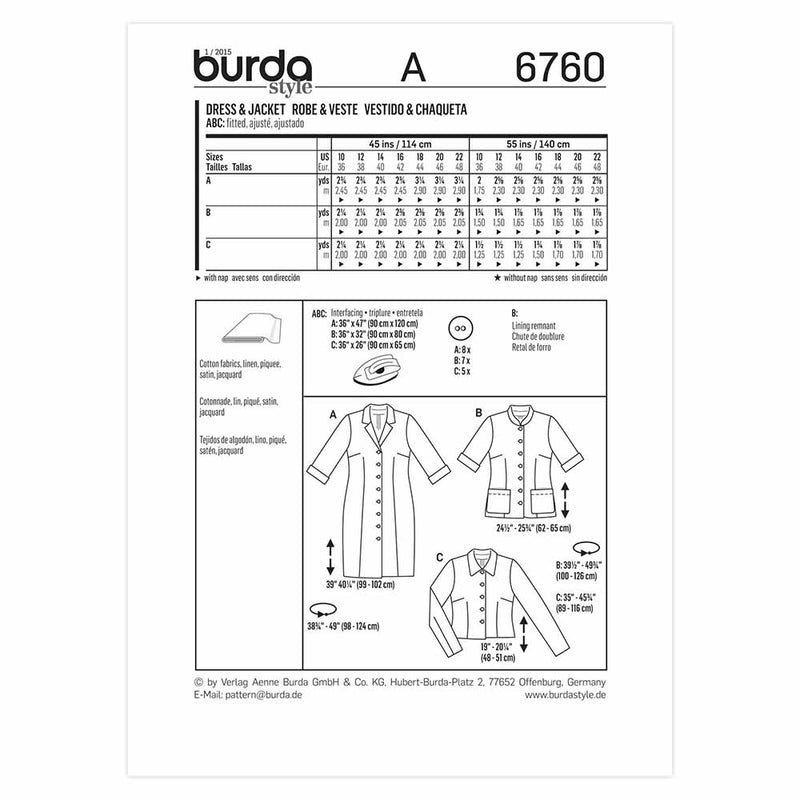 Burda 6760 - Robe/ veste pour femmes