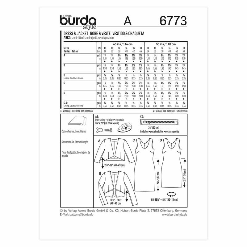 Burda 6773 - Robe/ veste pour femmes