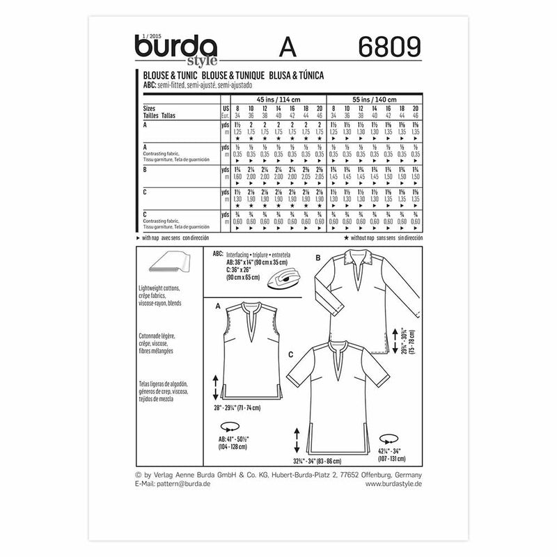Burda 6809 - Haut pour femmes
