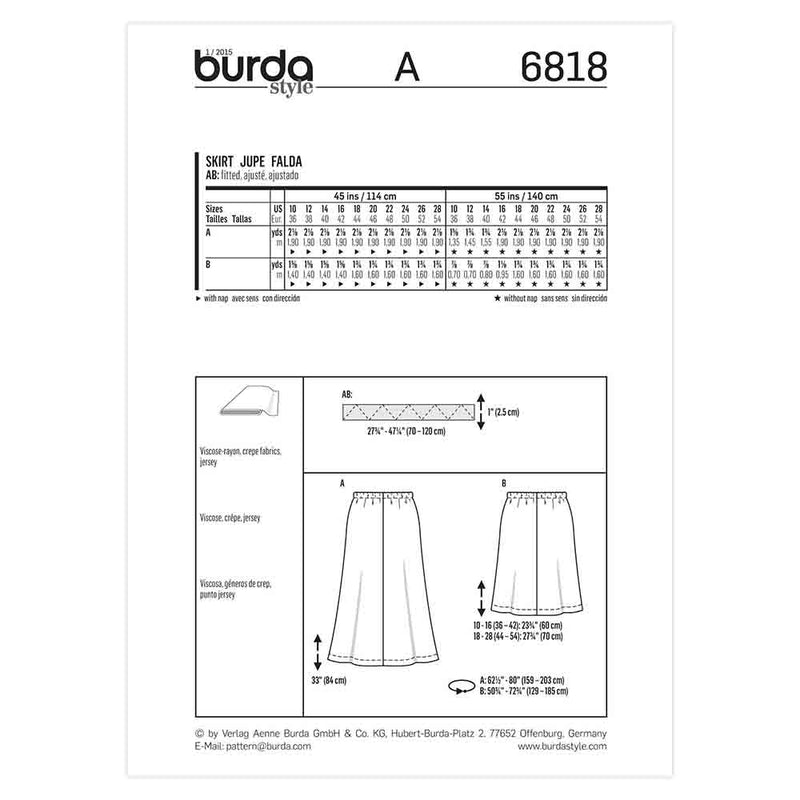Burda 6818 - Jupe pour femmes