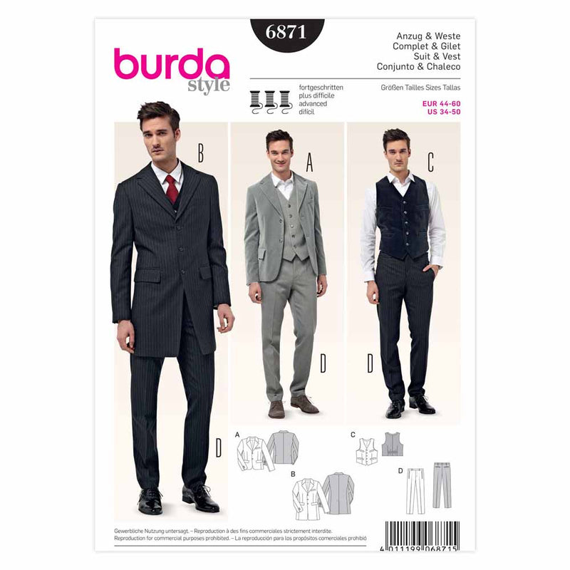 Burda 6871 - Men's suit / vest