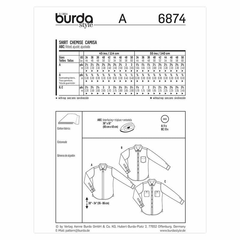 Burda 6874 - Haut pour hommes