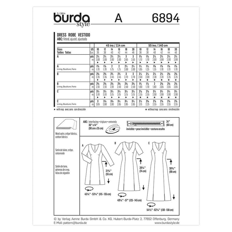 Burda 6894 - Robe à motifs pour femmes