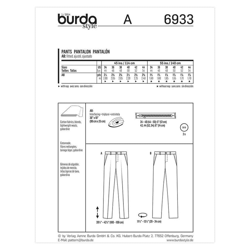 Burda 6933 - Trousers