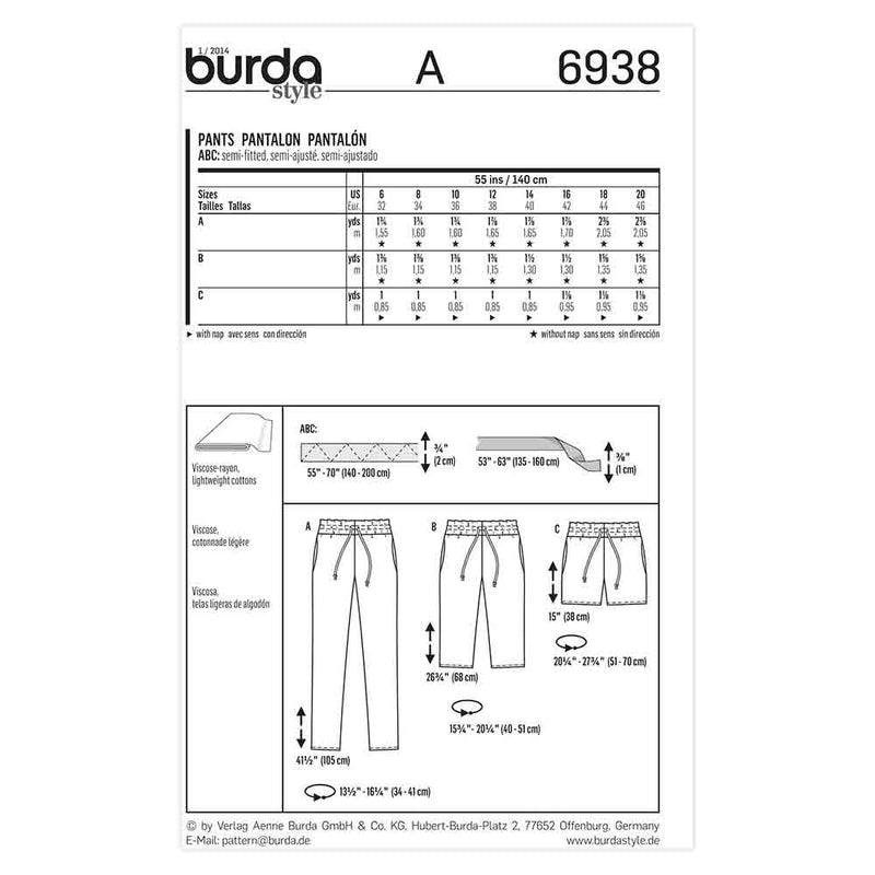 Burda 6938 - Pantalon pour femme