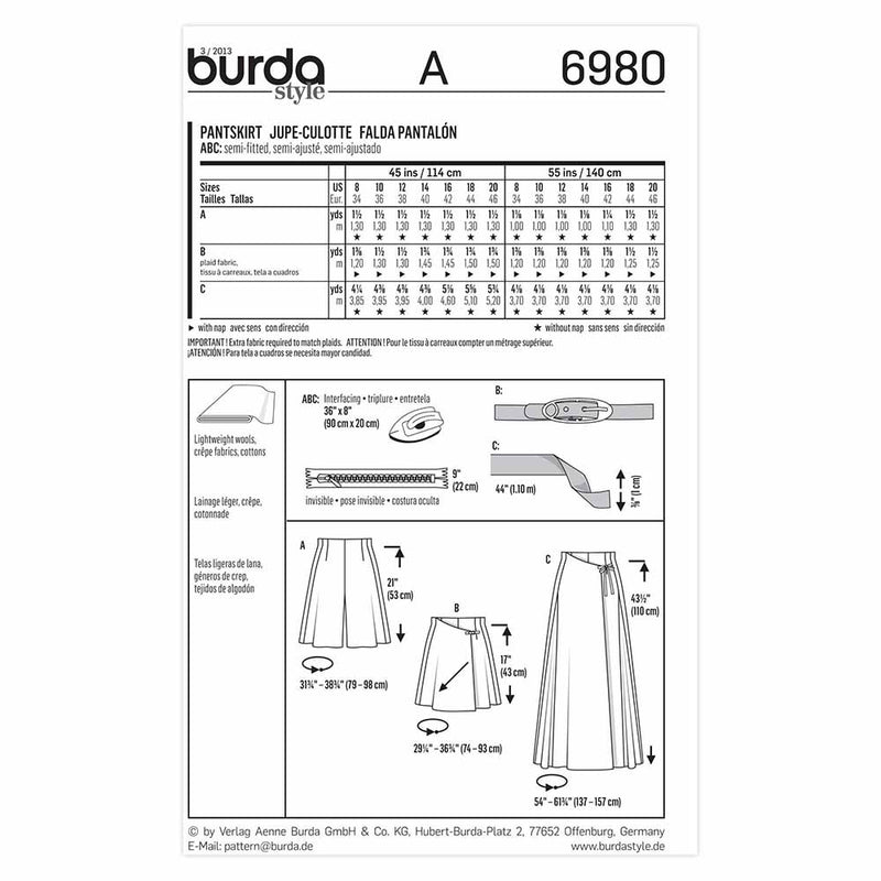 Burda 6980 - Jupe- short