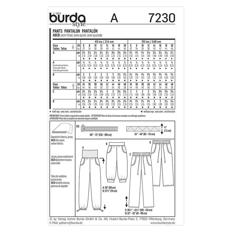 Burda 7230 - Unisex pants