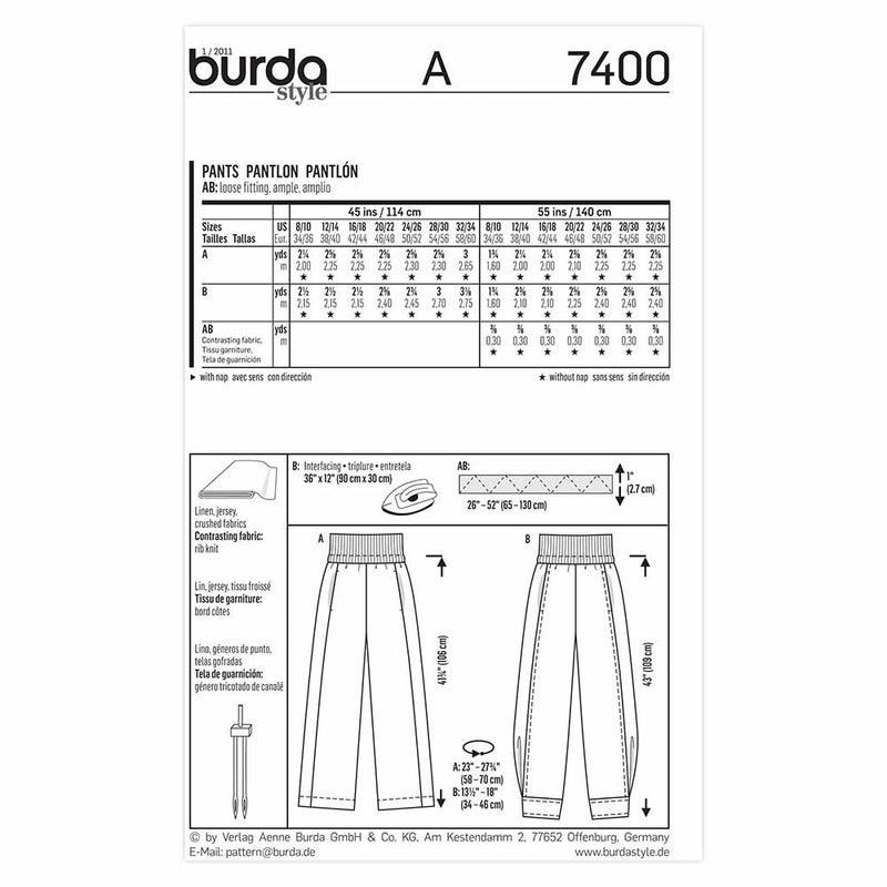 Burda 7400 - Trousers