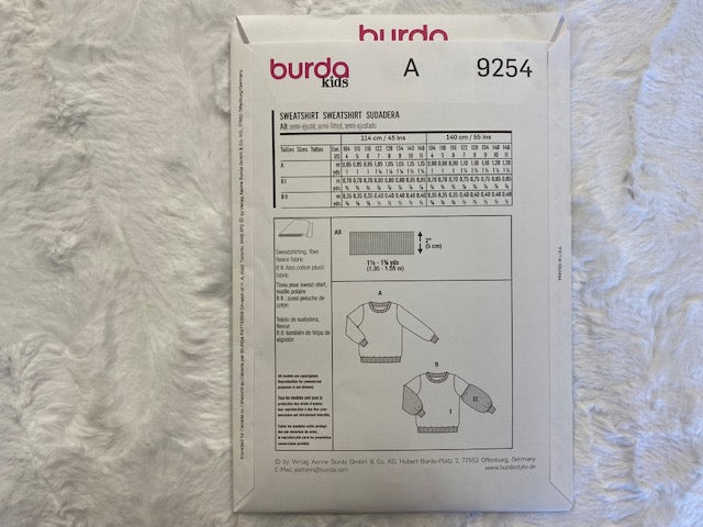 Burda 9254- Children's unisex sweatshirt