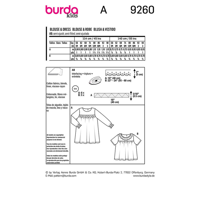 Burda 9260- Girls dress and blouse