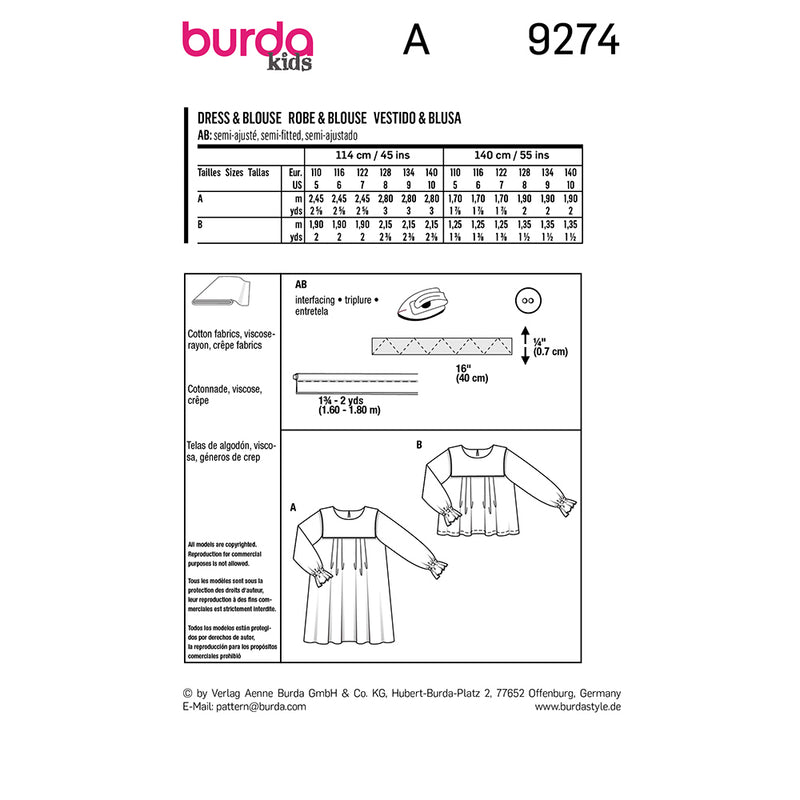 Burda 9274- Robe & Blouse