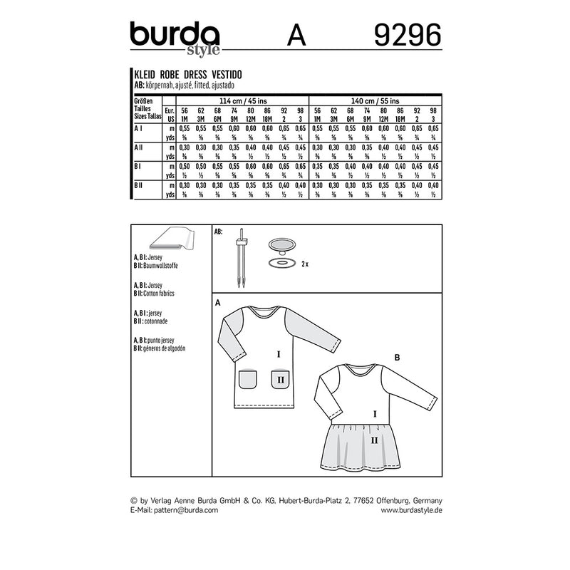 Burda 9296 - Robe chemise avec poches