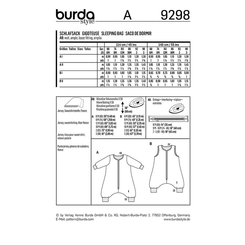 Burda 9298 - Sleeping bag