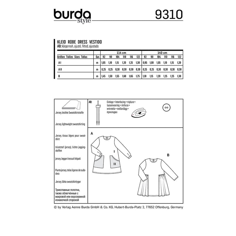 Burda 9310 - Robe avec poches