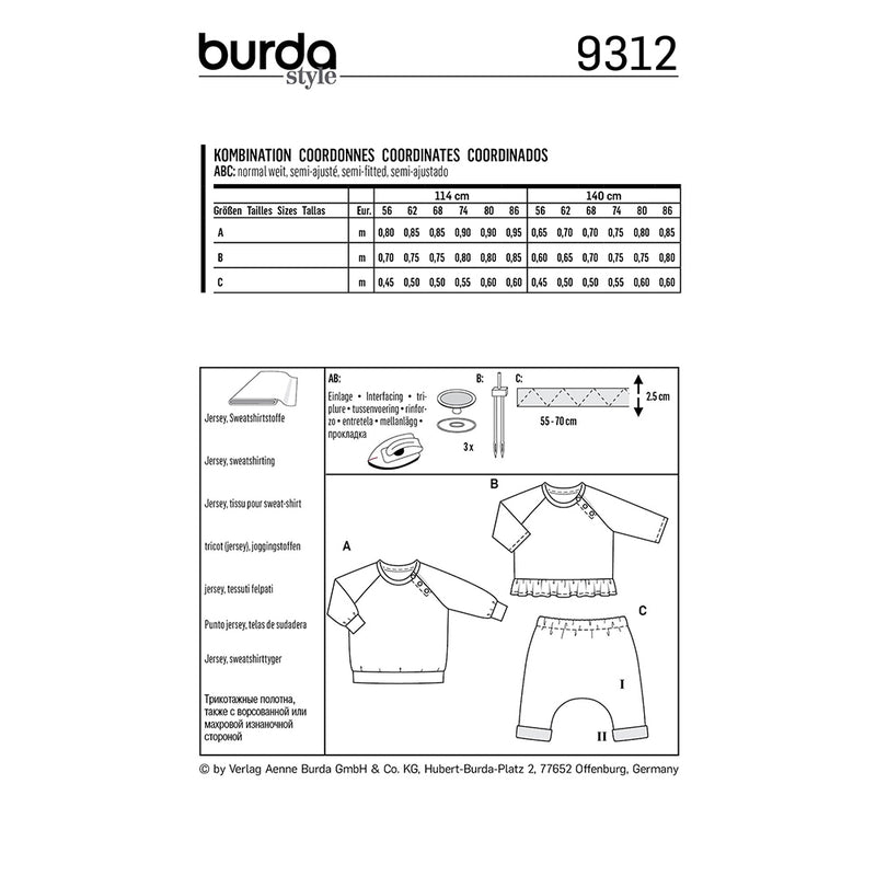Burda 9312 - Top avec boutons pression et pantalon élastiqué