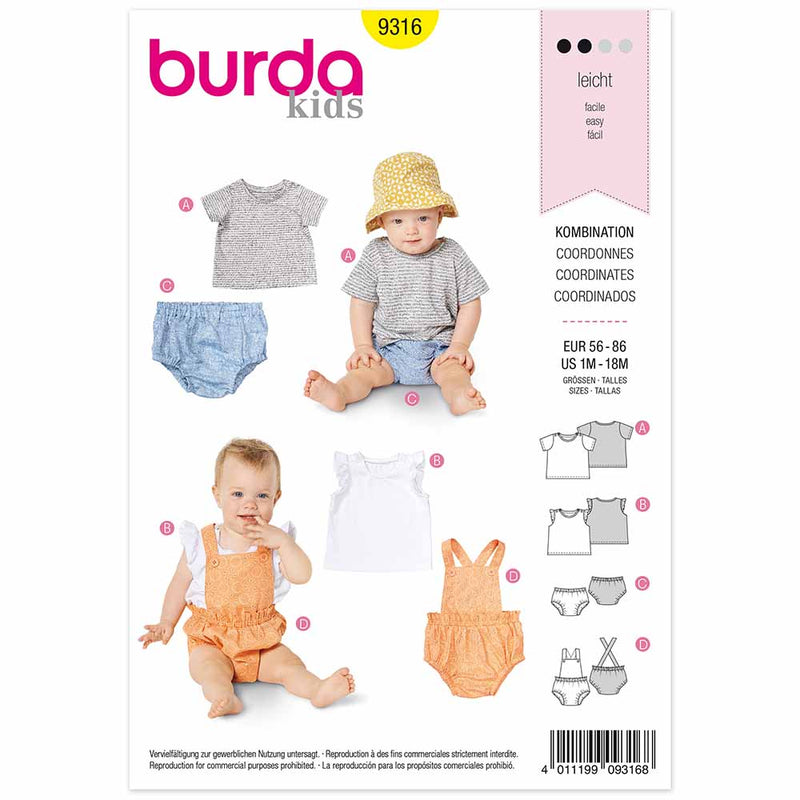 Burda 9316 - T-shirt, top, wide leg panties and ribbed shorts
