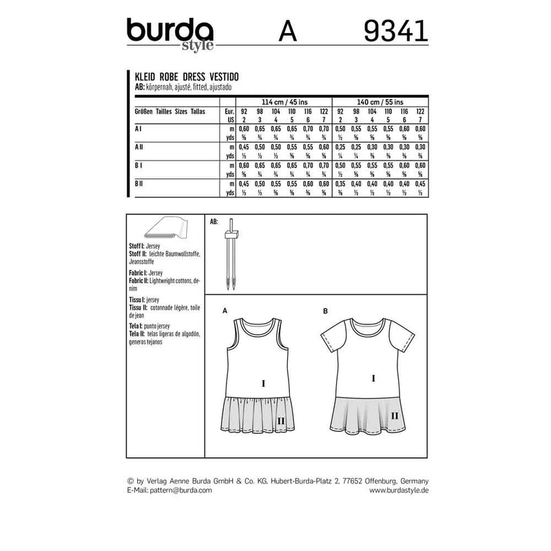 Burda 9341 - robe à bretelle, robe façon t-shirt