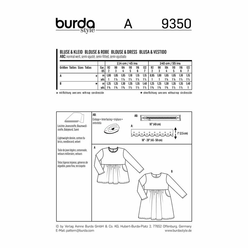 Burda 9350 - enfant: fille